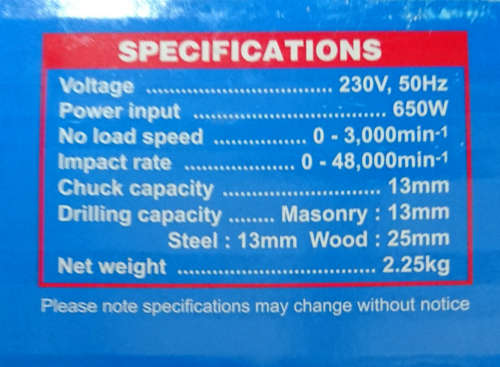 13mm Ryobi 650w Impact Drill (Only 1 - Display - Please Read) PD-650