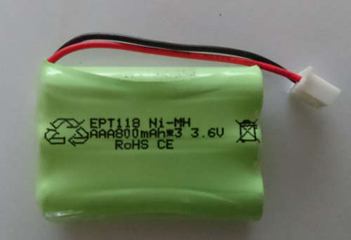 3.6V Ni-MH 800mah AAA Rechargeable Battery (2 Pin)