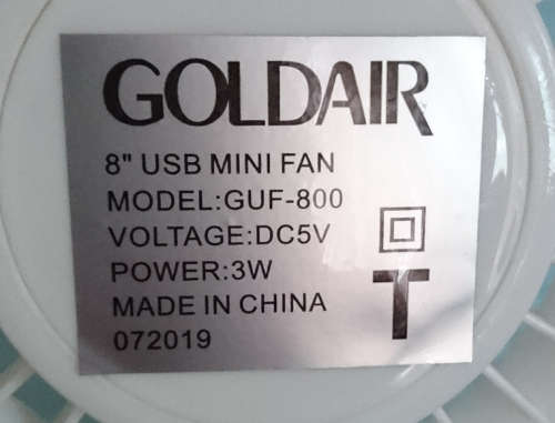 8" Goldair 2 Speed 5V/USB Desk Fan - (Display Unit) - For Your Little Office!!