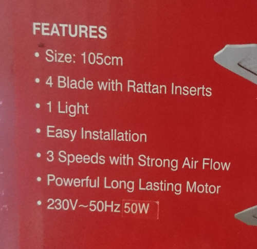 Display Set - Package Wear - Please Read - Ideal 105cm 4 Blade Ceiling Fan - Great For Small Office!