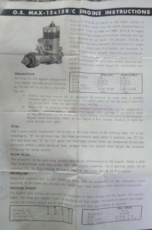 OS Max (3) 15  Fuel Engine for R/C Aircrafts - Sealed