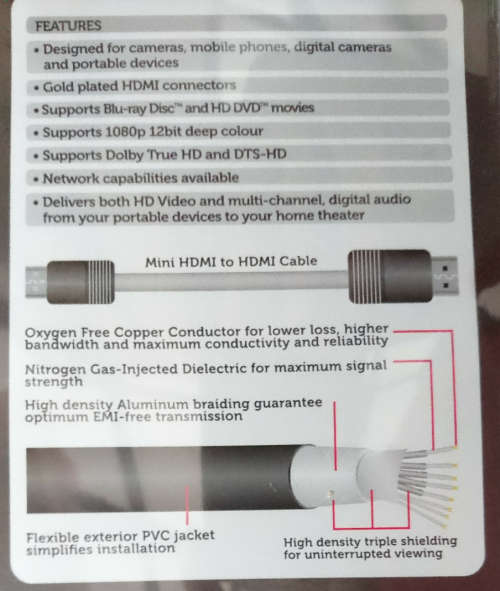 Polaroid 1.5m Micro Hdmi to Hdmi (For Cams/Mobile & Portable Devices with Micro Hdmi) R30 additional