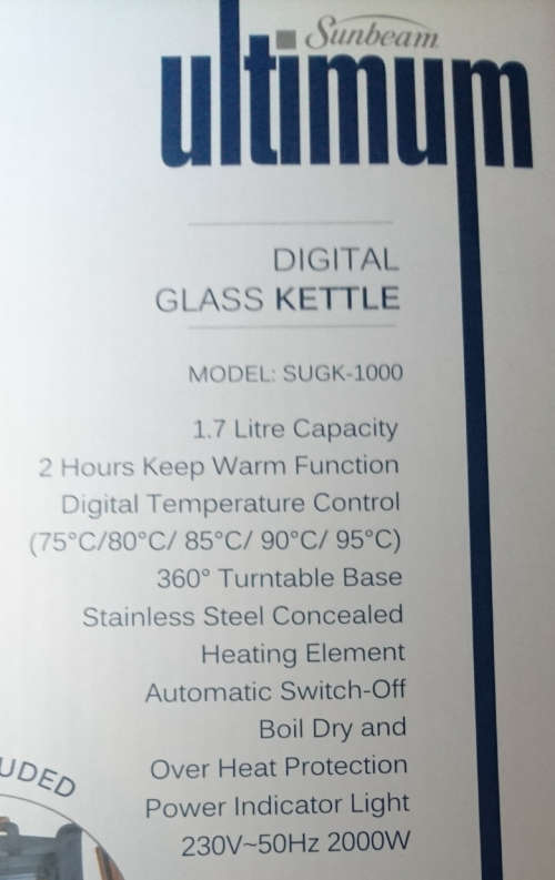 Sunbeam 1.7l Ultimum Digital Kettle - Perfect for office! (Display Unit - Tested 100% Working Order)