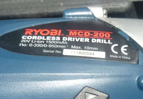 Ryobi 20V Compact Cordless Driver Drill (MCD-200) - Display - Minor Cosmetic - Please Read - As New!
