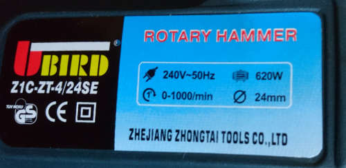 3-in-1 620W U-Bird 24MM Rotary Hammer Drill (Z1C-ZT4-24SE) Only 1 Available - >1000rpm