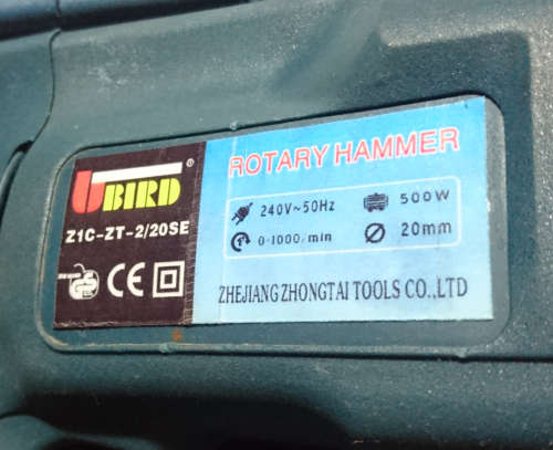 Last 1 - 500W U-Bird Rotary Hammer Drill (Z1C-ZT-2/20SE - Display Unit - Complete)