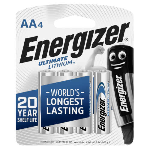 Energizer Ultimate Lithium 4 Pack AA Batteries - 20 Year Shelf Life!