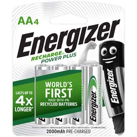 Energizer Recharge Power Plus 4 Pack AA Batteries (2000mAh)
