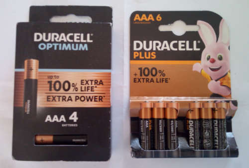 Duracell Plus and Optimum AAA (1 Bid For both packs - 10 batteries)