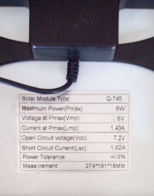 8W/7.2V Open Circuit Mono Solar Panel with 5 meter lead and stand (Please Read)