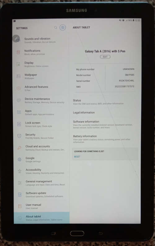 Samsung Galaxy Tab A 10.1`  (No Pen, Screenline Crack - Working Perfectly!)