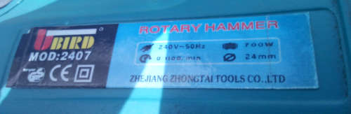 24mm 3 Mode - 700W Compact U-Bird Rotary Hammer Drill (2407) - Complete with Sds Bit Set! 1100rpm