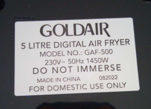 Compact Goldair 5L Digital Air Fryer (GAF-500) - Display Unit - Please Read - 100% Working Order