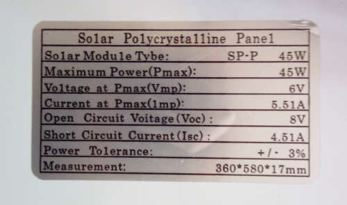 (Last 1) - 45W 6Volt Polycrystalline Solar Panel
