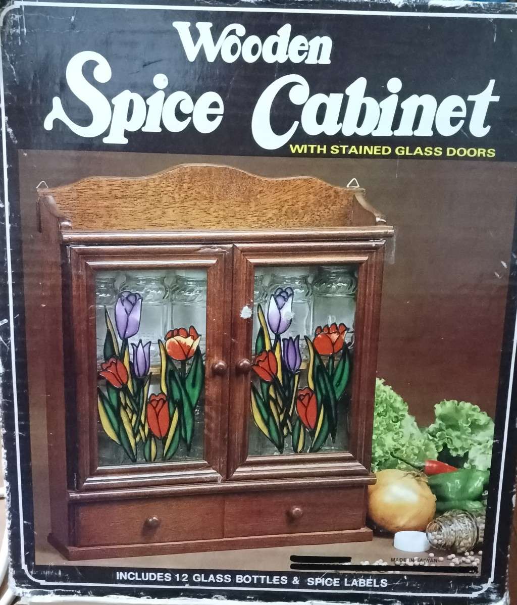12 Bottle Vintage Wooden Wall Spice Cupboard (Box aged)
