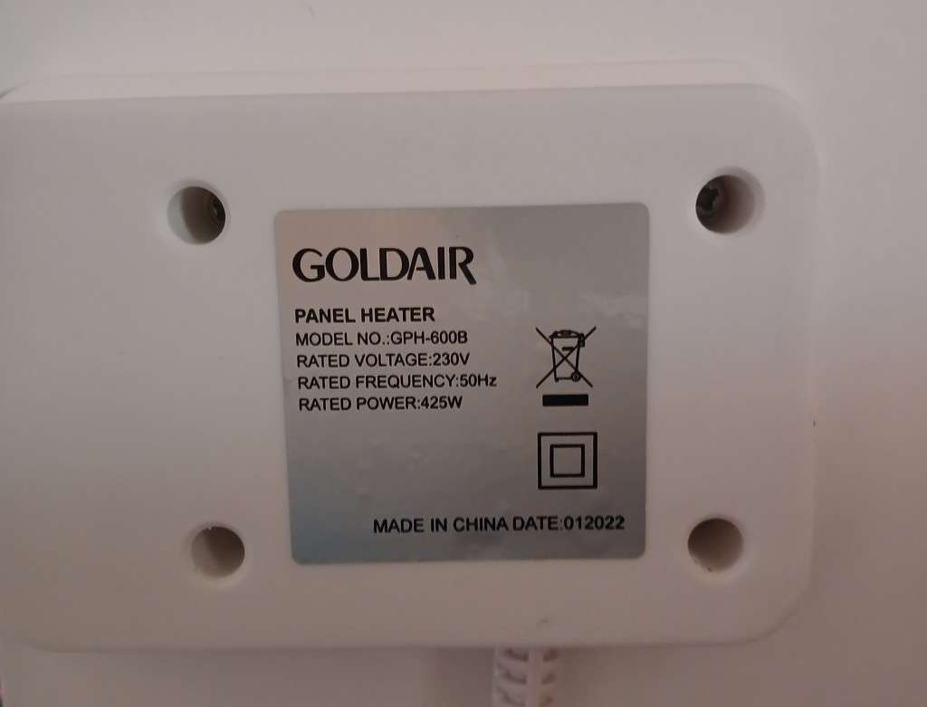 425W Energy Saving Goldair 600 x 600mm Panel Heater (Display - As New)