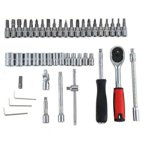 46-Pack Ratcheting Torque Wrench Kit Car Bicycle Hand Repair Tools 1/4 Inch Socket Kit