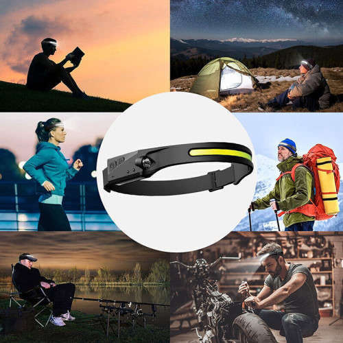 LED Rechargeable Headlight Waterproof Motion Sensing Adjustable Headband Work Light