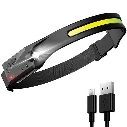 LED Rechargeable Headlight Waterproof Motion Sensing Adjustable Headband Work Light