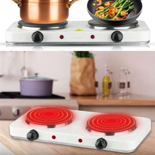 Portable Electric 2 Burner Spiral Cooker Coil Instant Heat Dual Helix Circuit