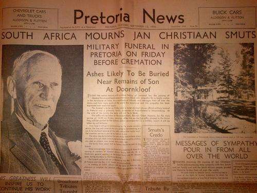 DEATH OF SMUTS PRETORIA NEWS SEPT 12TH 1950 - FULL NEWSPAPER