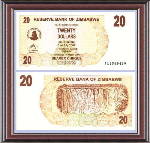 Banknotes  Zimbabwe  ZW72  P40  Z$20  Unc