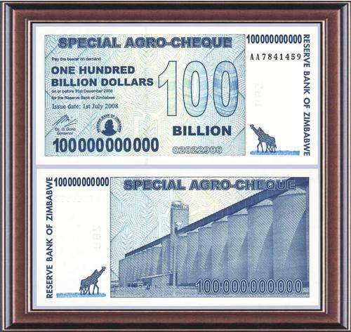 Banknotes  Zimbabwe  ZW99  P63  Z$100 billion special agro cheques  Unc
