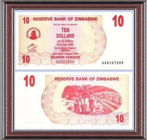 Notaphily 8: Zimbabwe (ZW71): Second issue bearer cheques Z$10 - Unc