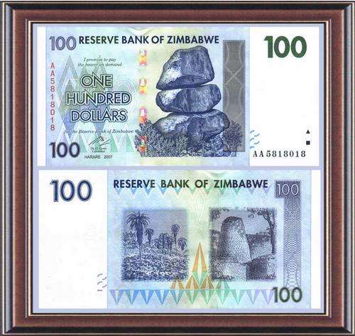 Notaphily 8: Zimbabwe (ZW104): Post bearer cheque inflation notes  Z$100 - 2007  Unc