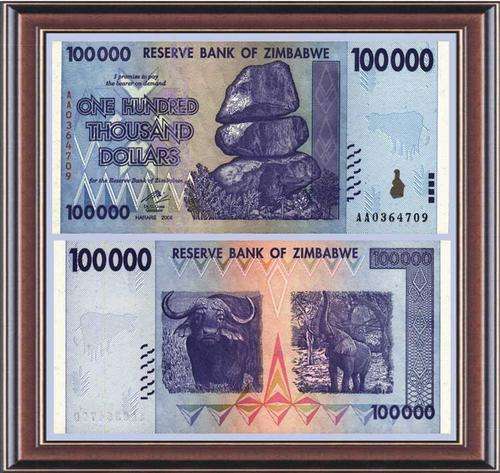 Notaphily 8: Zimbabwe (ZW111): Post bearer cheque inflation notes  Z$100 000 - 2008  Unc