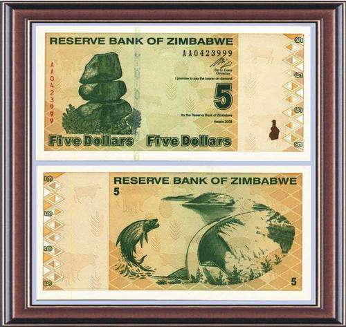 Notaphily 8: Zimbabwe (ZW129): Final inflation notes  Z$5 - 2009  Unc