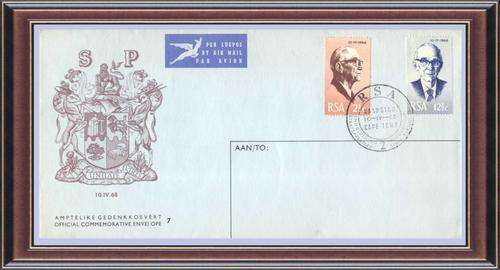 Philately 4  Heads of State- F2.1 SA  1968 Fouche  FDC 7
