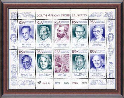 Philately 4  Heads of State- F10.2a SA  1996 Nobel  Sheets Uncancelled