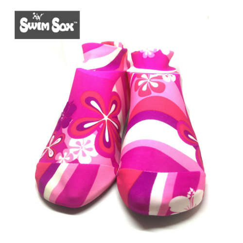 Kids Pink Pattern Aqua /Airline Socks/ Swim Sox /Beach Socks (Size  M) 11-12uk