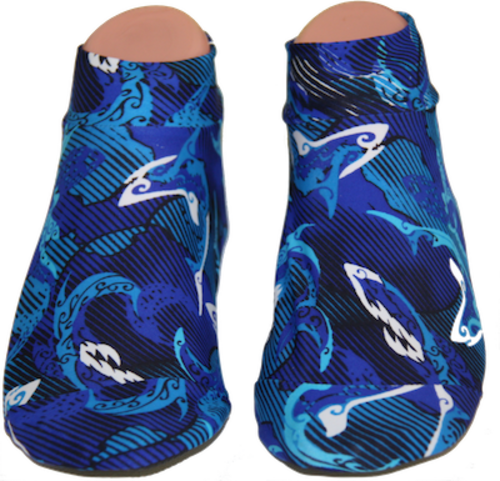 Kids Shark Pattern Aqua /Airline Socks/ Swim Sox /Beach Socks (Size  S)