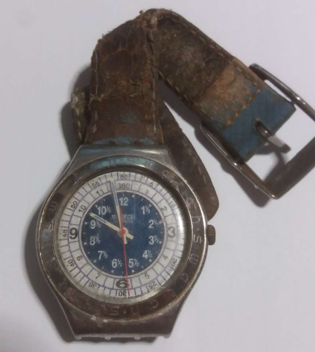 (USED) Swatch Watch Irony Big OCEAN STORM AG 1993 stainless steel leather running 1993 vintage