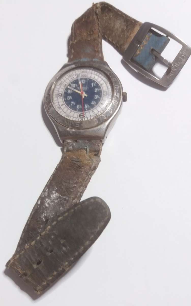 (USED) Swatch Watch Irony Big OCEAN STORM AG 1993 stainless steel leather running 1993 vintage