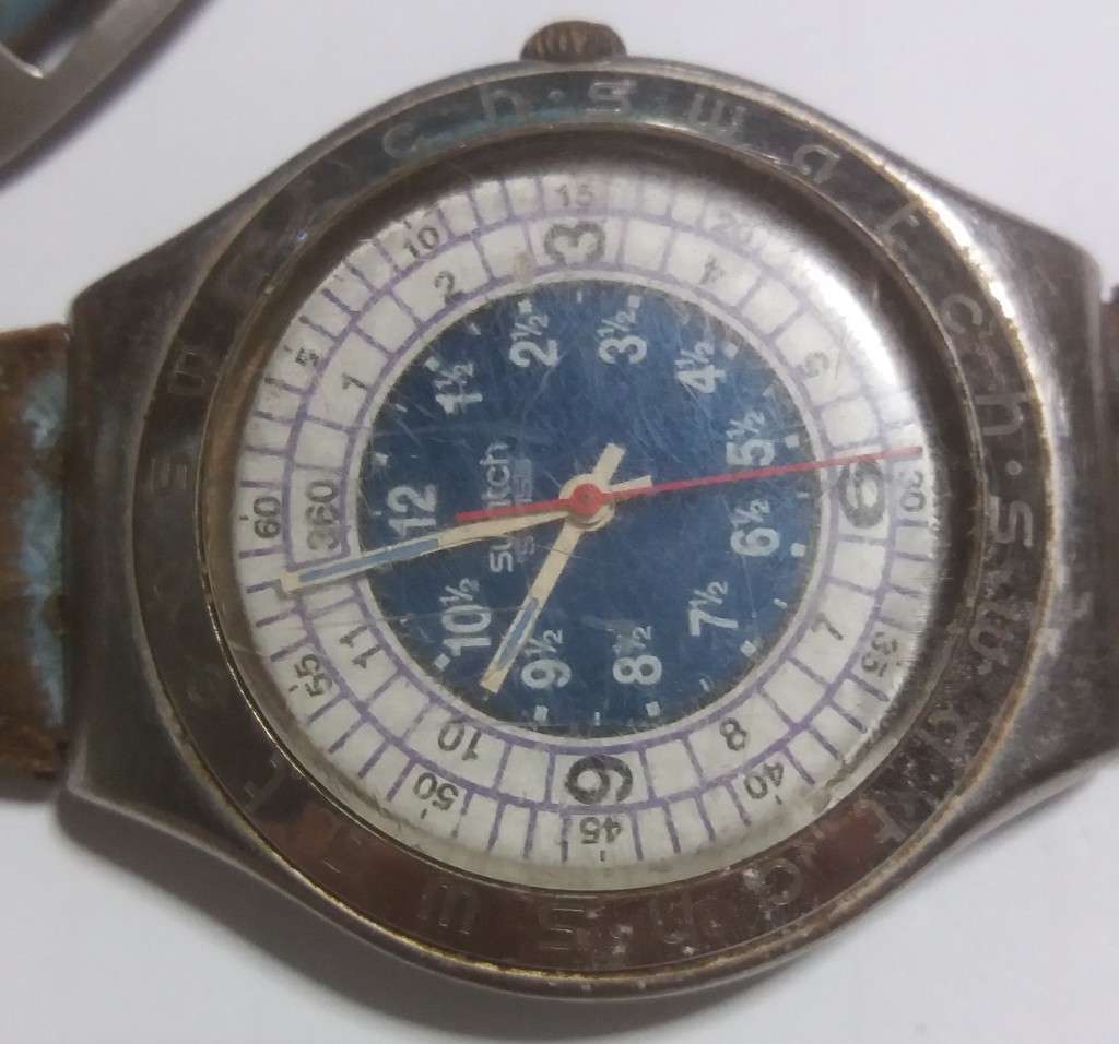 (USED) Swatch Watch Irony Big OCEAN STORM AG 1993 stainless steel leather running 1993 vintage