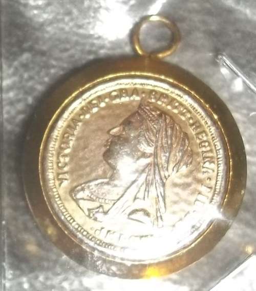 Victoria Coin in 18kRGP Bezel and Unmarked Ladies Gold Rope Chain in Box (Missing Clasp)