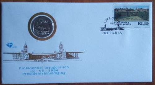 RSA 1994 FDC 6.3c presidentual inauguration with R5 coin