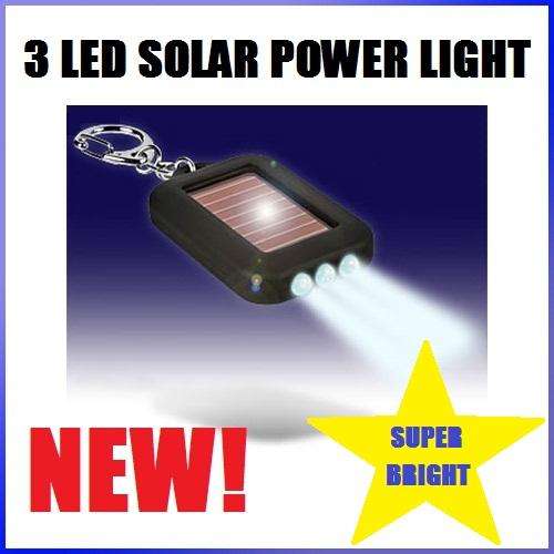 Keychain Portable 3 LED Flashlight Solar Powered Torch
