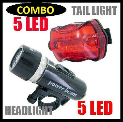 Bicycle Torch 5 LED Head Light + 5  Rear Tail Light