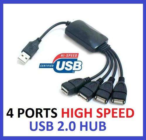 USB High-Speed 2.0 4-Port Hub w Splitter Cable Adapter