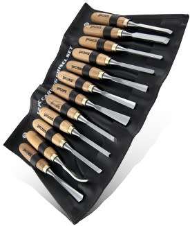 Tork Craft Chisel Set Wood Carving 12 piece in Leather Pouch