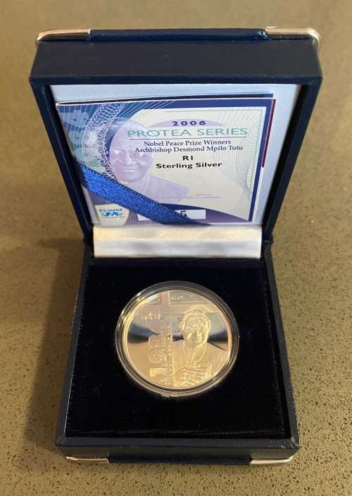 Stunning RSA 2006 Desmond Tutu Silver Protea R1 (Original Casing)