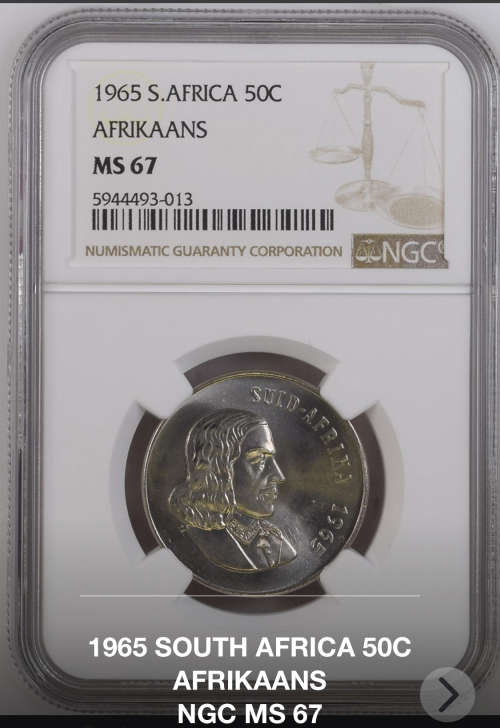 Ultra Rare Graded Uncirculated RSA 1965 Nikkel 50c: NGC MS67