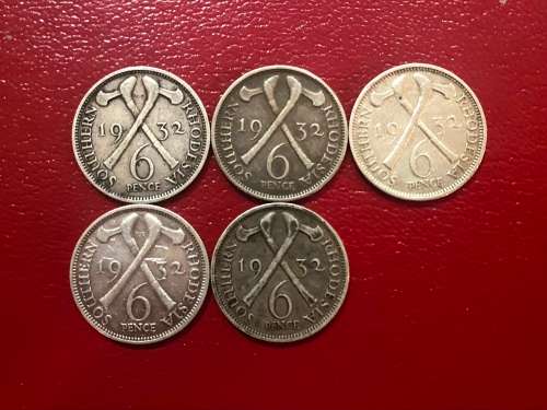 Collection (5x) of Rhodesia 1932 Sixpences - Bid per Coin
