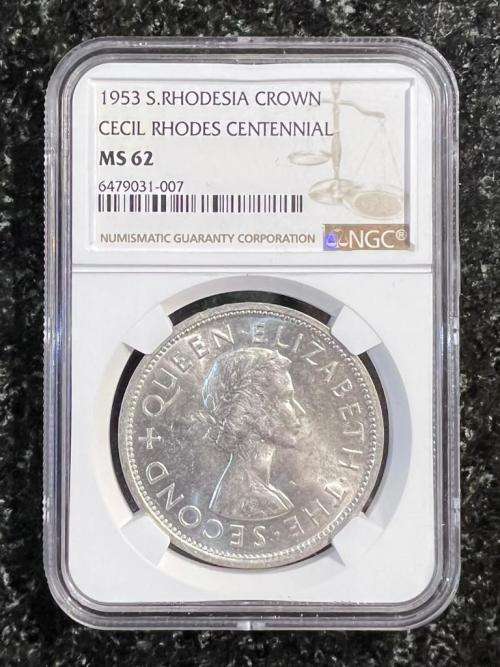 Graded Uncirculated S. Rhodesia 1953 Silver Crown: NGC MS62