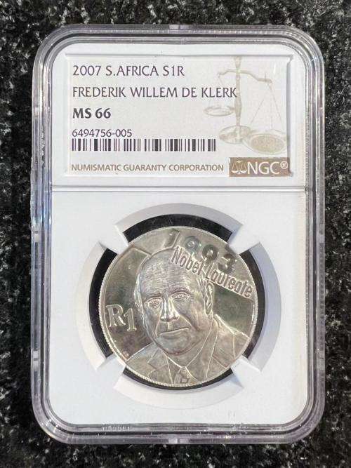 Graded Uncirculated RSA 2007 De Klerk Silver R1: NGC MS66