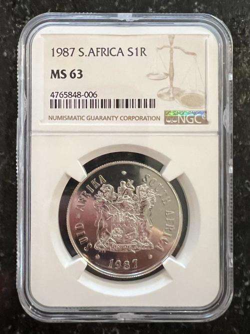 Graded Uncirculated RSA 1987 Silver R1: NGC MS63